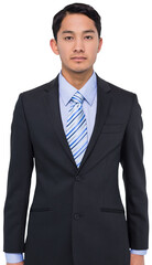Digital png photo of serious biracial businessman looking on camera on transparent background
