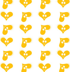 Digital png illustration of yellow smiley hearts repeated on transparent background