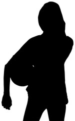 Digital png silhouette of sportswoman with ball on transparent background
