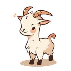 Cute cartoon goat with flowers on white background. Vector illustration.