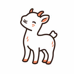 Cute cartoon goat with flowers on white background. Vector illustration.