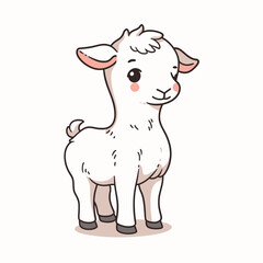 Cute cartoon goat with flowers on white background. Vector illustration.