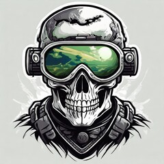 military logo skull night vision goggle, sticker for shirt or product design.