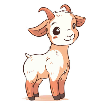 Cute baby sheep on white background. Vector illustration of cartoon character.