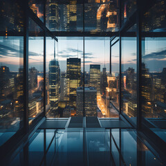 Fototapeta na wymiar A cityscape reflected in the windows of a skyscraper.