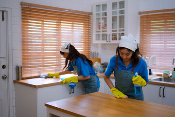 Housekeeping staff clean the house.