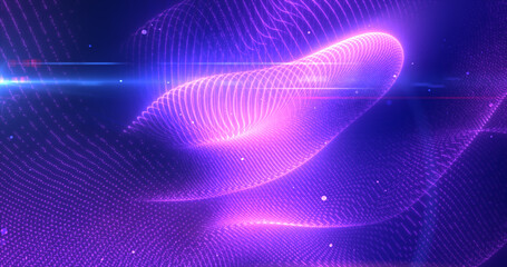 Purple glowing energy bright particles light lines and waves abstract background