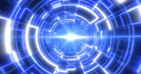 Blue energy tunnel with glowing bright electric magic lines scientific futuristic hi-tech abstract background