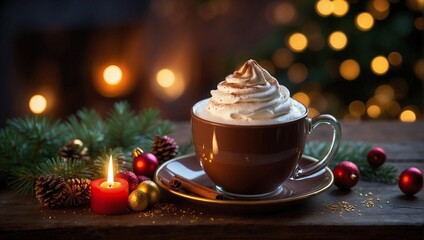 Obraz premium ozy Mug of Hot Chocolate with Creamy Topping. Generative IA