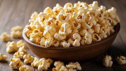 A Bowl of Joy: Overflowing Dish of Fresh, Fluffy Popcorn. Generative AI