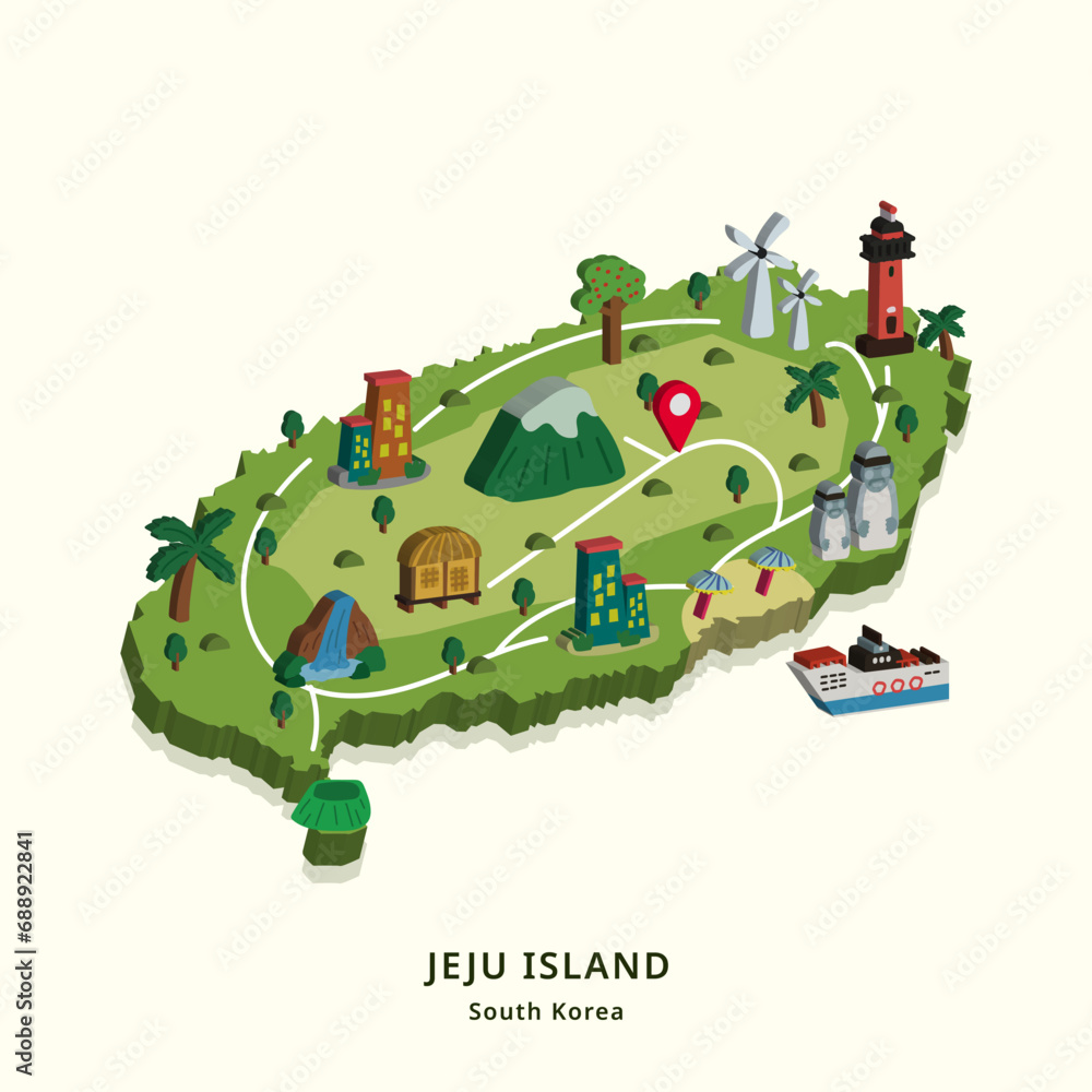 Wall mural isometric simple 3d map of Jeju island, South Korea