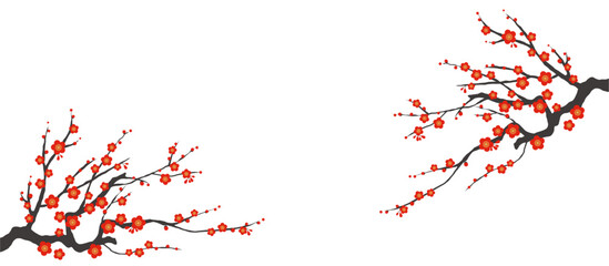 梅の花のイラスト素材 ベクター 紅梅 白バック - obrazy, fototapety, plakaty