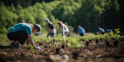 People planting trees in soil