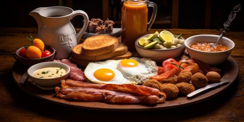 Fototapeta na wymiar Full English breakfast spread