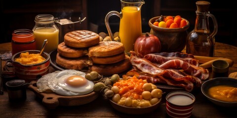 Full English breakfast spread