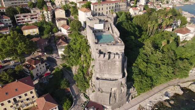 Aerial view of Forte Mare fortress, architectural landmark of Herceg Novi, Montenegro
