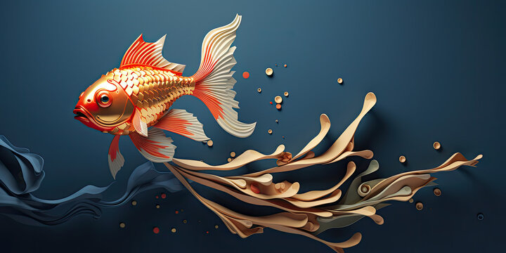 chinese new year background with a red and gold fish