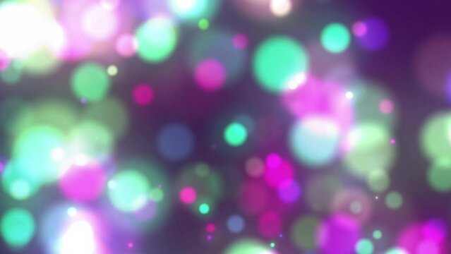 Colorful purple pink green bokeh festive animation background. Looping glowing blurry boke backdrops