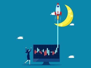 Stocks and investments. Businesswomen are happy that stock prices are rising. vector