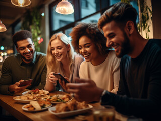 A Photo of a Group of Friends Using a Social Investment App to Discuss and Share Investment Tips
