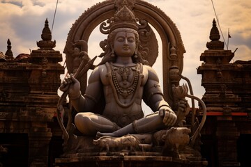 Giant sculpture of Shiva Nageshwar at the famous Nageshwar temple close to Dwarka. Gujarat. India, Generative AI