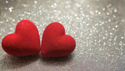 valentines day theme fo Two hearts entwined in love, set on glitter with a dreamy, abstract backdrop