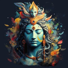 Hindu lord shiva colorful painting, Generative AI