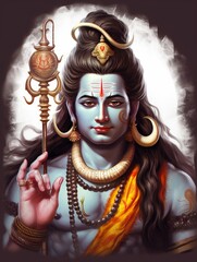 Hindu God Shiva Digital Painting, Generative AI