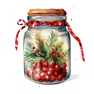 christmas  jar with a ribbon, generative ai