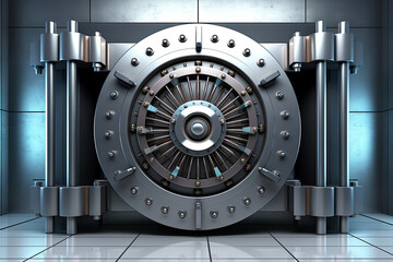 Banking Security image of a bank vault or a secure digital lock, symbolizing the safety and security of banking services. - obrazy, fototapety, plakaty