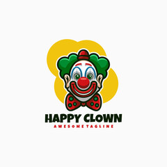 Vector Logo Illustration Happy Clown Mascot Cartoon Style.