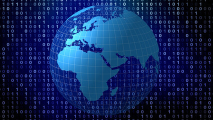 Global network binary globe intersection of cyber attacks, cyber crime, algorithms, and global communication in digital world of cyber security and technology news