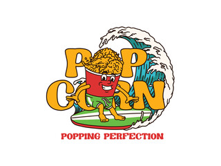 Cartoon Character Of A Popping Popcorn With A Vintage And Handwritten Style Goes On Holiday At The Beach