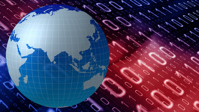Cyber crime binary globe intersection of technology news, binary code, and digital world, where cyber crime and cyber security collide in global network of communication and cyber attacks