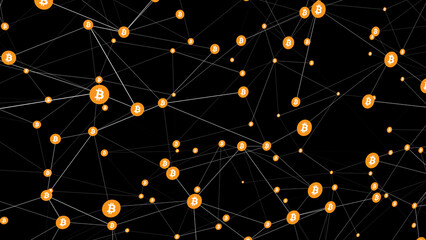 Crypto bitcoin symbol connected black background representing future of trading and investment in digital money, virtual currency, and decentralized finance revolution