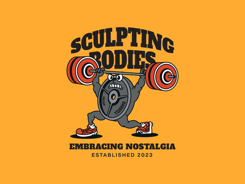 Cartoon Character Of Burble At The Gym With A Hand-Written And Retro Style, Suitable For Stickers And Posters