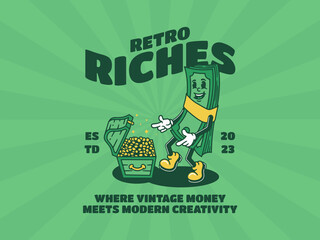 Illustration of a Cute Money Character with Expressions, featuring a Handwritten and Retro Style, Suitable for Posters and Stickers.