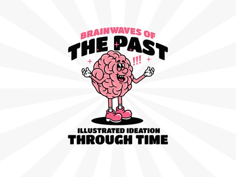 Illustration Of A Cute Brain Character With Expressions, Featuring A Handwritten And Retro Style, Suitable For Posters And Stickers.