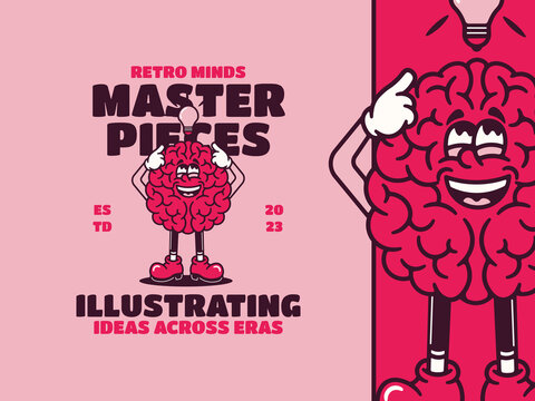 Illustration Of A Cute Brain Character With Expressions, Featuring A Handwritten And Retro Style, Suitable For Posters And Stickers.