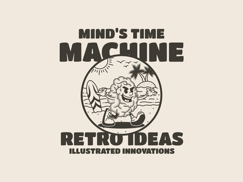 Illustration Of A Cute Brain Character With Expressions, Featuring A Handwritten And Retro Style, Suitable For Posters And Stickers.