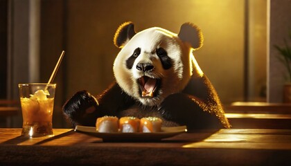 Panda Enjoying Some Sushi in a Restaurant