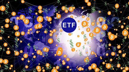 Digital money investment fund mapping dollar connection of bitcoin etf binary in crypto market for long term opportunity and wealth soar