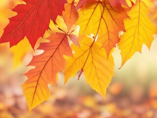 Naklejka na ściany i meble close up maple tree leaves in yellow color during autumn season.