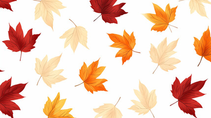 Fototapeta na wymiar Endless Autumn Leaves: Cartoon Pattern on White Background