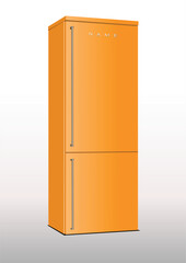 Orange Domestic refrigerator. 3d color vector hand drawn illustration