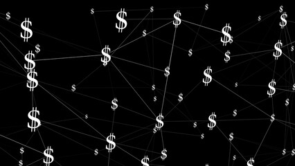 Dollar symbol on black background connection between finance and wealth with dollars background, representing concept of money, payment, and sale