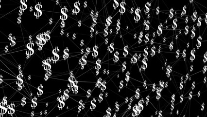 Shopping for savings connected dollars lines on black background depict finance concept with dollar symbol, bank account, corporate earnings, and profit