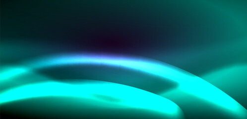 Dynamic waves in ethereal glow of neon lights. Concept merges fluidity of motion with vibrant allure of neon, crafting entrancing backdrop that embodies both vitality and futuristic sophistication