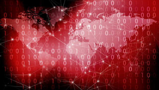 Cyber attack on global network reveals binary code dots and lines, exposing vulnerability in cyber security and digital world communication