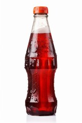 Plastic cola bottle with ice crystals and water droplets isolated on white background, Generative AI
